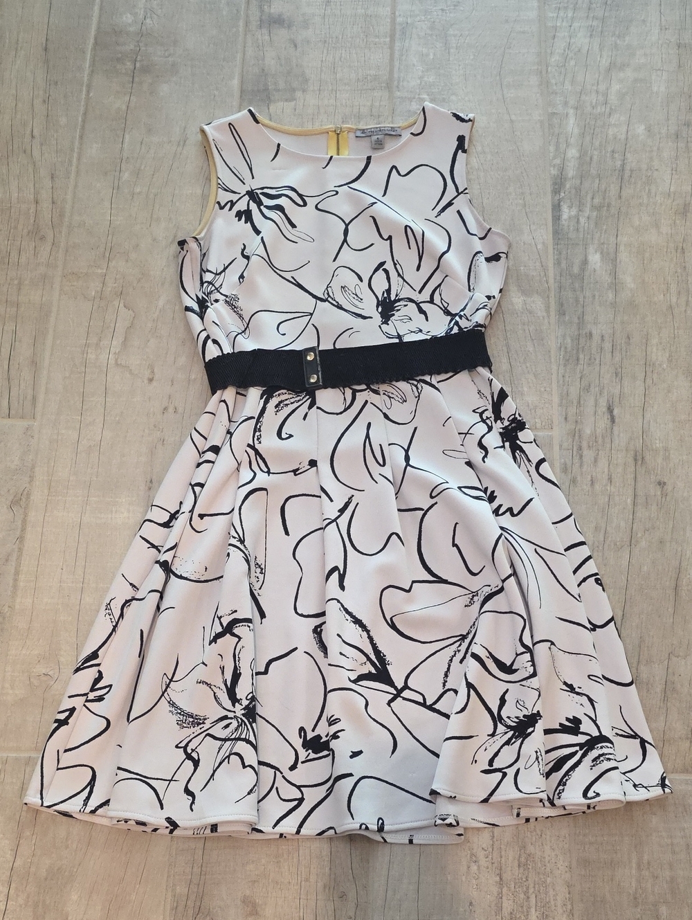 Danny & Nicole White Floral Fit-and-Flare Dress with Black Belt